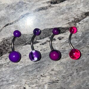 4 Belly Button Ring Set Purple